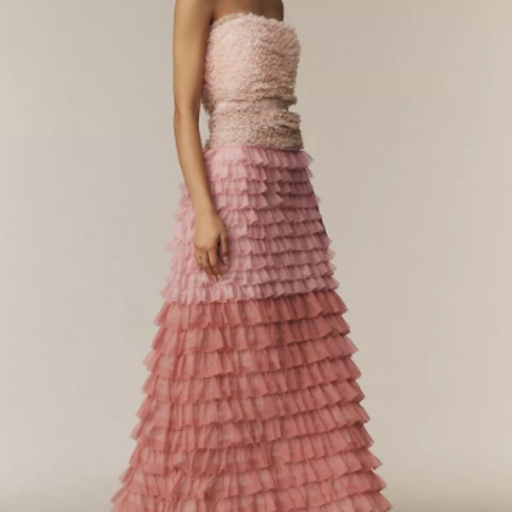 BHLDN Juliet Strapless Tulle Ruffle Midi Dress